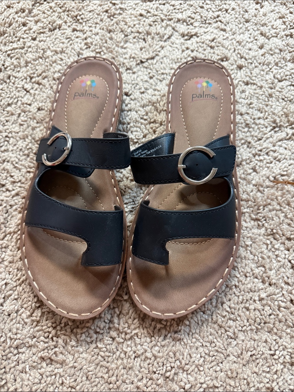 Palms Women’s Black Dual-Strap Buckle Slide Sandals
